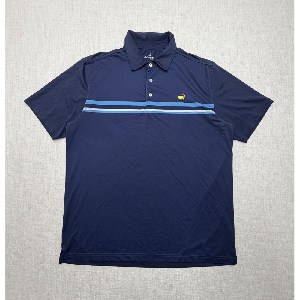 Masters Tech Golf Polo Shirt Mens L Navy Blue Striped Performance Short Sleeve